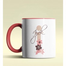 Kişiye Özel İ Harfi Temalı Flowers Tasarım Kırmızı Renk Kupa