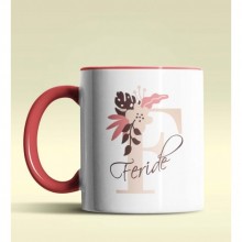 Kişiye Özel F Harfi Temalı Flowers Tasarım Kırmızı Renk Kupa