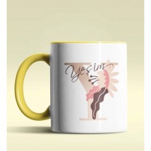 Kişiye Özel Y Harfi Temalı Flowers Tasarım Sarı Renk Kupa