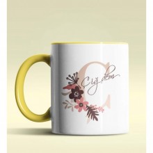 Kişiye Özel Ç Harfi Temalı Flowers Tasarım Sarı Renk Kupa