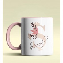 Kişiye Özel Ş Harfi Temalı Flowers Tasarım Pembe Renk Kupa