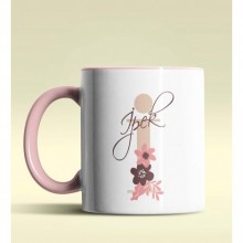 Kişiye Özel İ Harfi Temalı Flowers Tasarım Pembe Renk Kupa