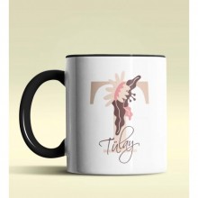 Kişiye Özel T Harfi Temalı Flowers Tasarım Siyah Renk Kupa