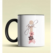 Kişiye Özel İ Harfi Temalı Flowers Tasarım Siyah Renk Kupa