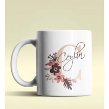 Kişiye Özel C Harfi Temalı Flowers Tasarım Beyaz Renk Kupa