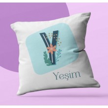 Kişiye Özel Tropikal Y Harfi Tema Saten Kare Yastık