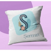 Kişiye Özel Tropikal Ş Harfi Tema Saten Kare Yastık