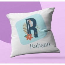 Kişiye Özel Tropikal R Harfi Tema Saten Kare Yastık
