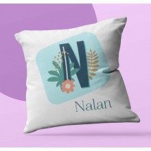 Kişiye Özel Tropikal N Harfi Tema Saten Kare Yastık