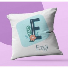 Kişiye Özel Tropikal E Harfi Tema Saten Kare Yastık