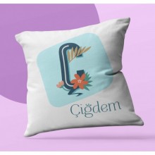 Kişiye Özel Tropikal Ç Harfi Tema Saten Kare Yastık