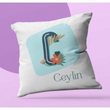 Kişiye Özel Tropikal C Harfi Tema Saten Kare Yastık