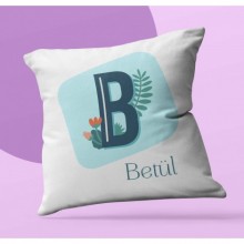 Kişiye Özel Tropikal B Harfi Tema Saten Kare Yastık
