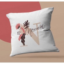 Kişiye Özel Flowers N Harfi Tema Saten Kare Yastık