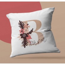 Kişiye Özel Flowers B Harfi Tema Saten Kare Yastık