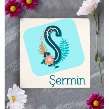 Kişiye Özel Tropikal Ş Harfi Tema Doğal Taş Bardak Altlığı