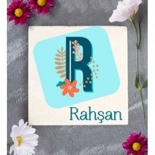 Kişiye Özel Tropikal R Harfi Tema Doğal Taş Bardak Altlığı