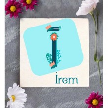 Kişiye Özel Tropikal İ Harfi Tema Doğal Taş Bardak Altlığı