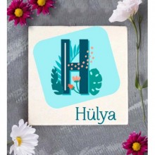 Kişiye Özel Tropikal H Harfi Tema Doğal Taş Bardak Altlığı