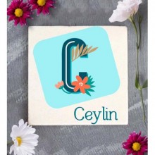 Kişiye Özel Tropikal C Harfi Tema Doğal Taş Bardak Altlığı