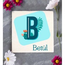 Kişiye Özel Tropikal B Harfi Tema Doğal Taş Bardak Altlığı