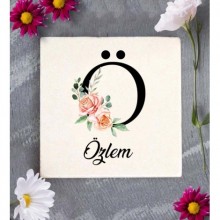 Kişiye Özel Ö Harfi Temalı Gül Tasarım Doğal Taş Bardak Altlığı