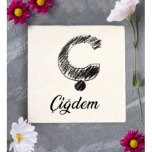 Kişiye Özel Ç Harfi Kara Kalem Tasarım Doğal Taş Bardak Altlığı