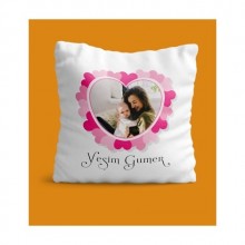 Kişiye Özel Fotoğraflı Kalp Çerçeve Tasarımlı Yastık - Yastık + Kılıf