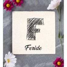 Kişiye Özel F Harfi Romantik Tasarım Doğal Taş Bardak Altlığı