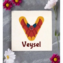 Kişiye Özel V Harfi Hayvanlar Tasarım Doğal Taş Bardak Altlığı