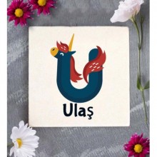 Kişiye Özel U Harfi Hayvanlar Tasarım Doğal Taş Bardak Altlığı