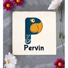 Kişiye Özel P Harfi Hayvanlar Tasarım Doğal Taş Bardak Altlığı