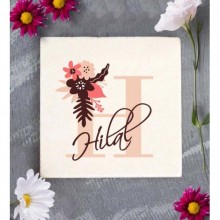 Kişiye Özel Flowers H Harfi Tema Doğal Taş Bardak Altlığı