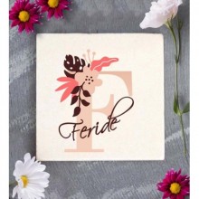 Kişiye Özel Flowers F Harfi Tema Doğal Taş Bardak Altlığı