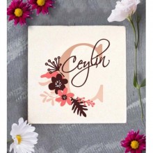 Kişiye Özel Flowers C Harfi Tema Doğal Taş Bardak Altlığı