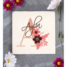 Kişiye Özel Flowers A Harfi Tasarım Doğal Taş Bardak Altlığı