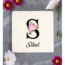 Kişiye Özel S Harfi Temalı Çiçekli Tasarım Doğal Taş Bardak Altlığı