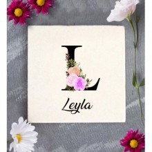 Kişiye Özel L Harfi Temalı Çiçekli Tasarım Doğal Taş Bardak Altlığı