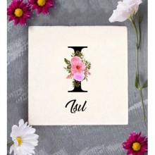 Kişiye Özel I Harfi Temalı Çiçekli Tasarım Doğal Taş Bardak Altlığı