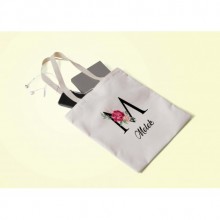 Kişiye Özel M Harfi Temalı Gül Tasarım Bez Çanta